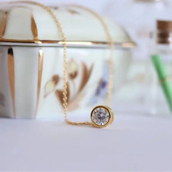 Minimalist 1 Carat Round CZ Layering Necklace Rose Gold, Silver, Gold - Picture 10 of 13